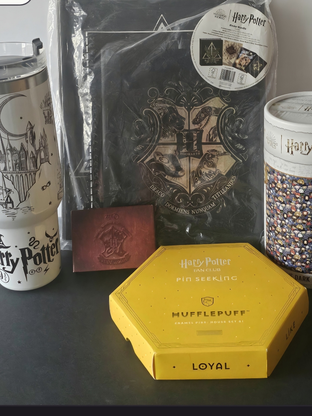 Harry Potter Bundle Lot Hogwarts Fan Gift Set Tumbler Puzzle Pins Etc.
